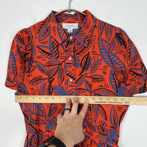 ALEXIS x TARGET Size Small Tropical Leaf Stretch Midi Pleated Shirtdress Pockets - Picture 10 of 13